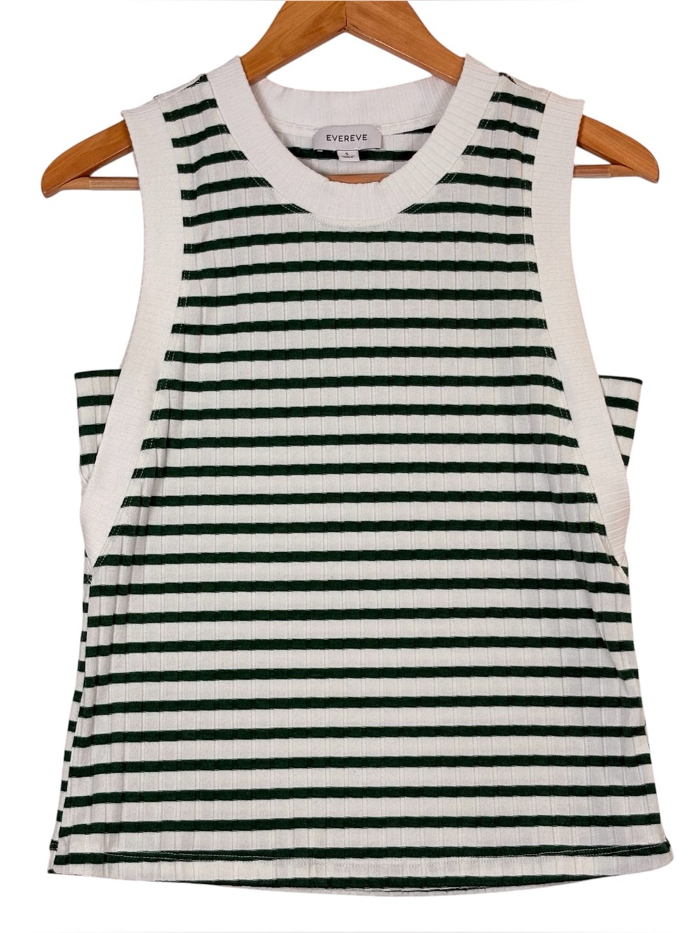 Evereve Sarina Rib Tank Womens Small Green White Striped Ribbed Knit Top